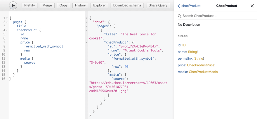 GraphiQL with Chec product responses